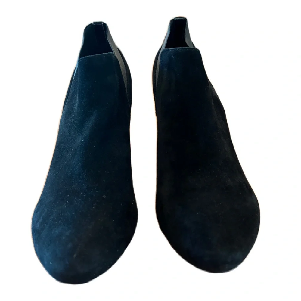 Vaneli Black Leather Suede Booties Block Heel Size 11